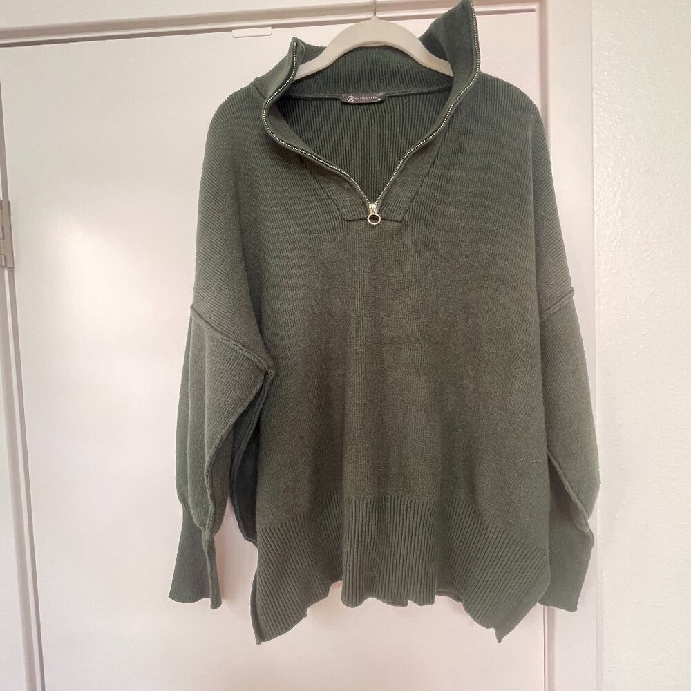 Prettygarden Quarter-Zip,‎ Charcol Gray Sweater, Relaxed Fit, Size Medium